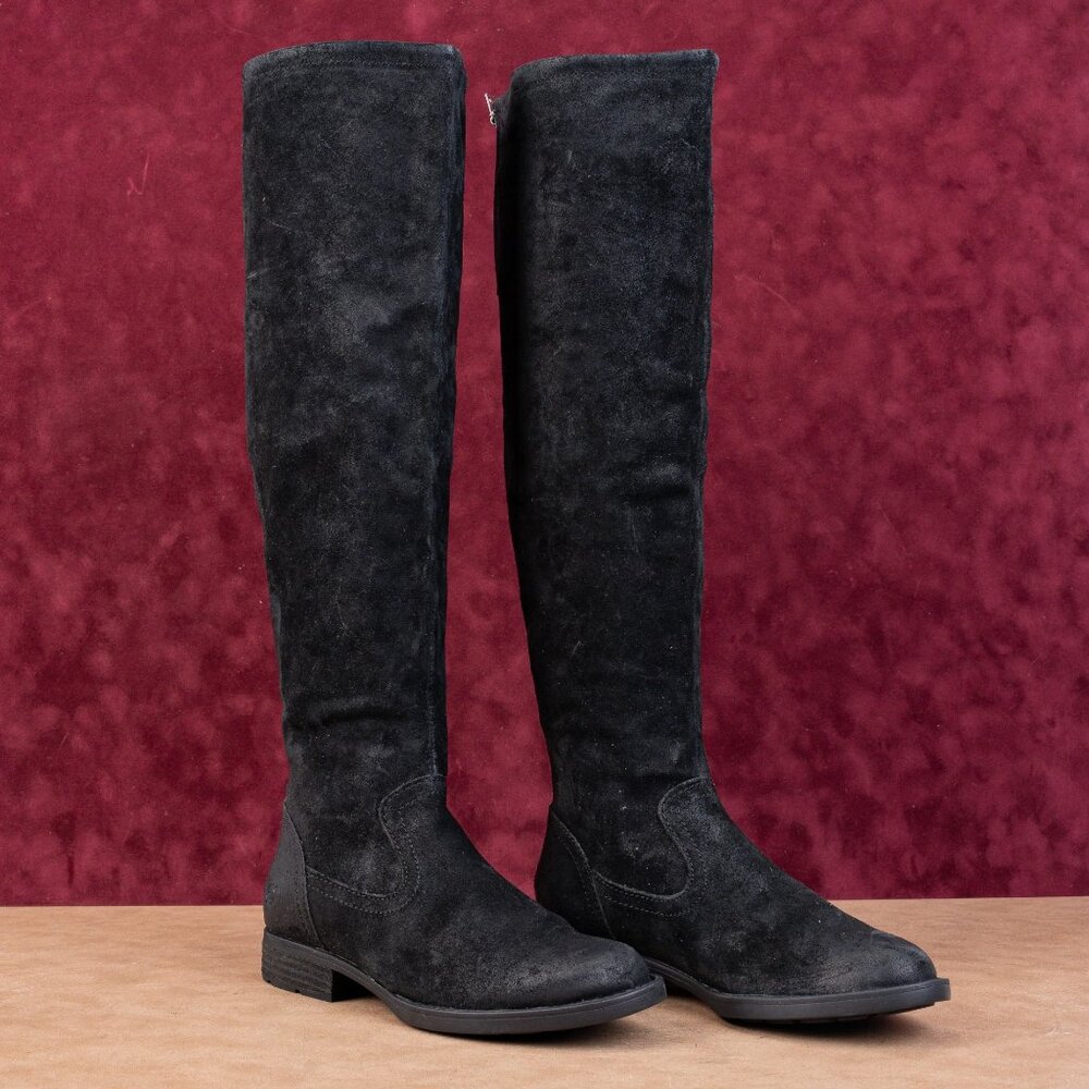 Born Women Borman Distress Black Leather Back Zipper Fashion OTK Boots sz 7